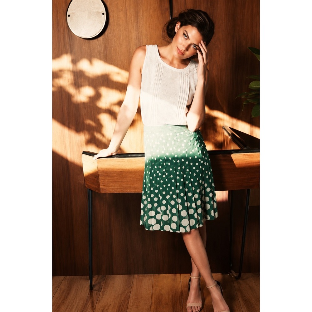 Boden Green Polka Dot Pleated Skirt Size 4R